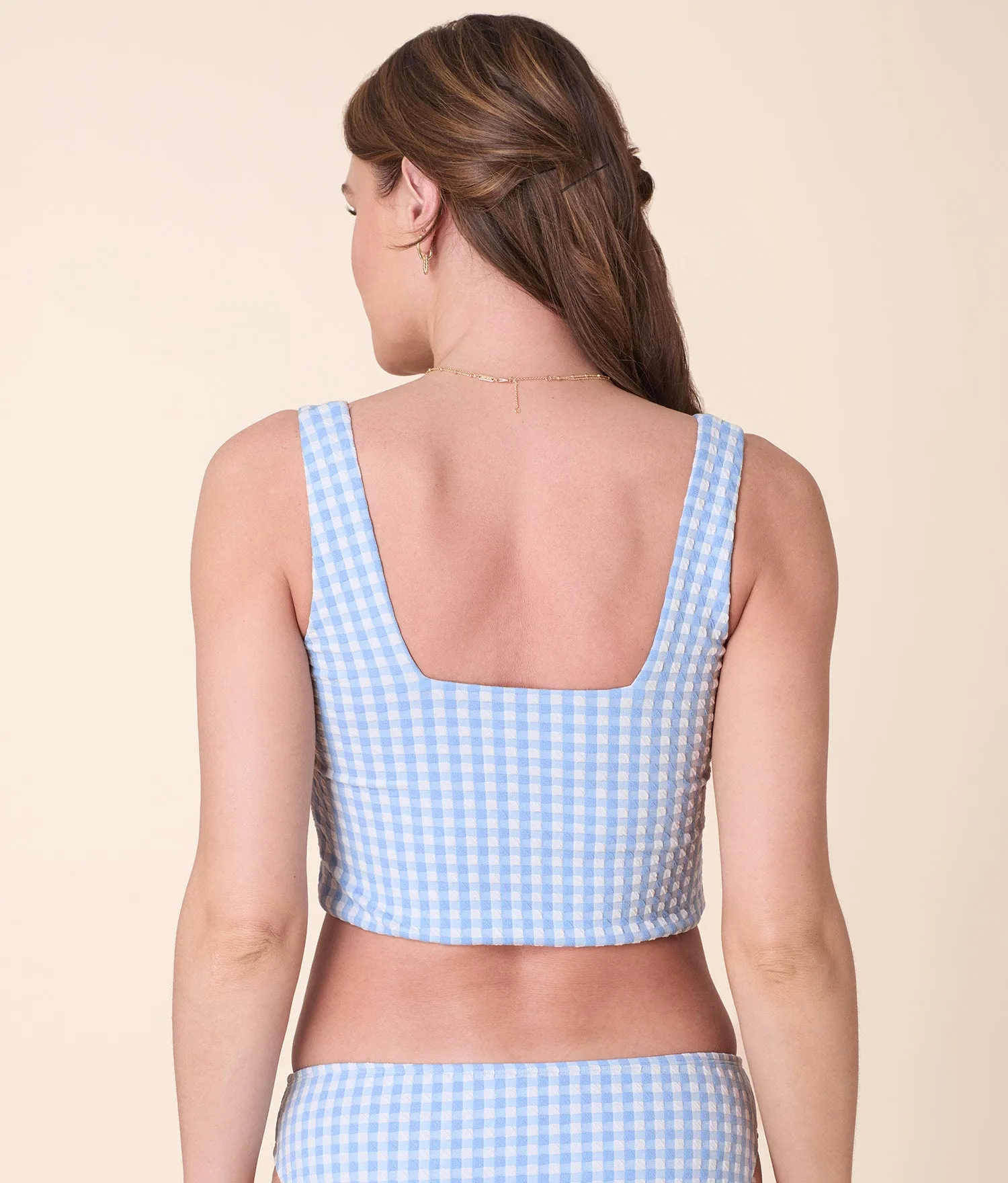 The Siren Swim Tank - Crinkle Gingham - Sky Gingham sold by Andie product image thumbnail 2