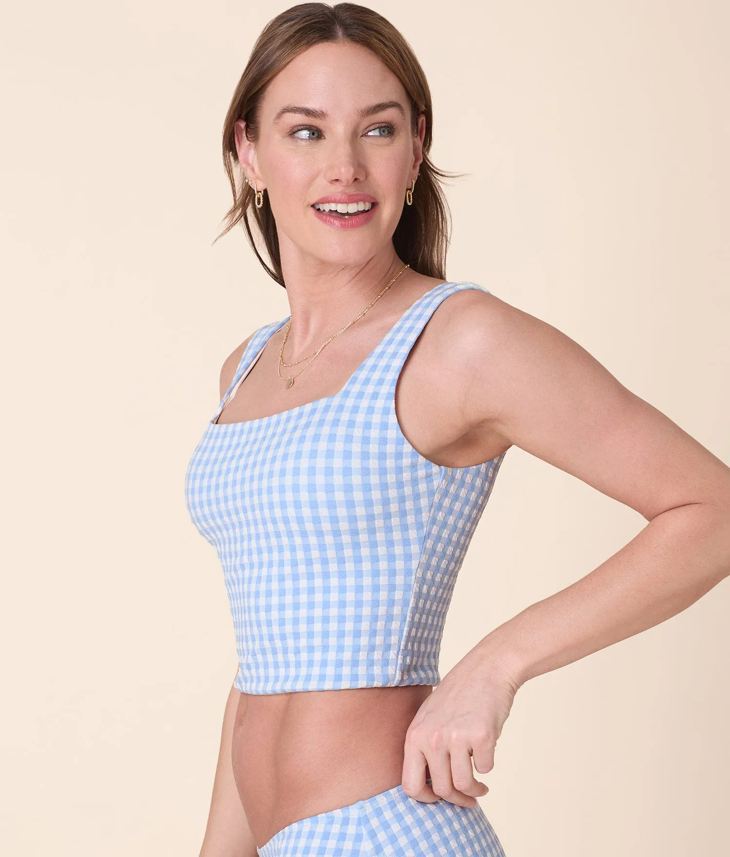 The Siren Swim Tank - Crinkle Gingham - Sky Gingham sold by Andie product image thumbnail 4