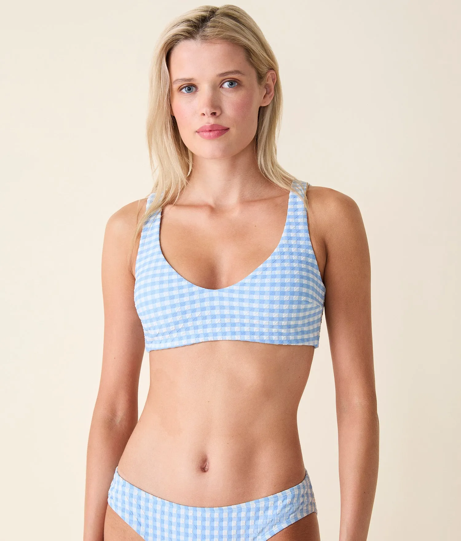 The Delray Bikini Top - Crinkle Gingham - Sky Gingham sold by Andie
