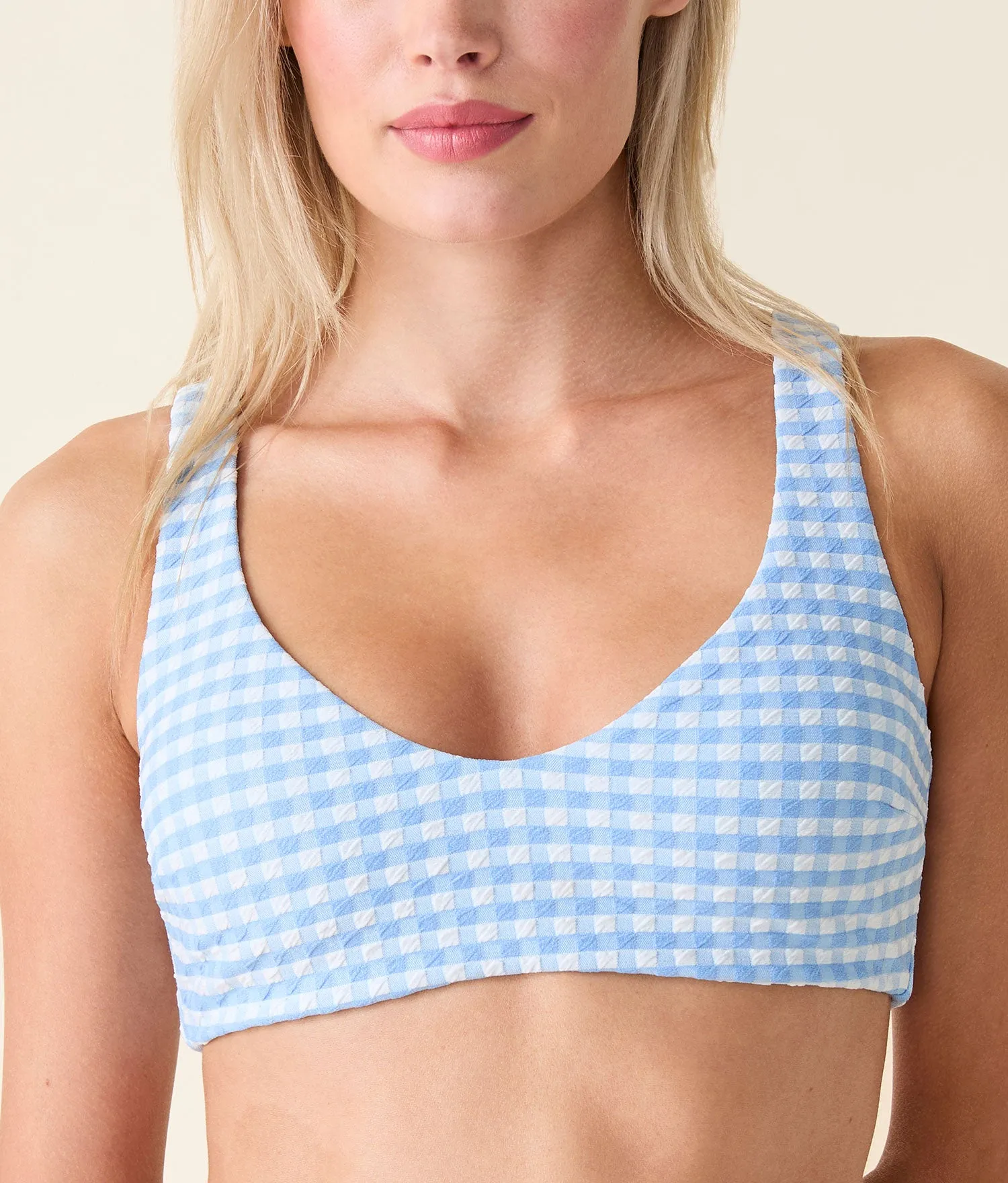 The Delray Bikini Top - Crinkle Gingham - Sky Gingham sold by Andie product image thumbnail 4
