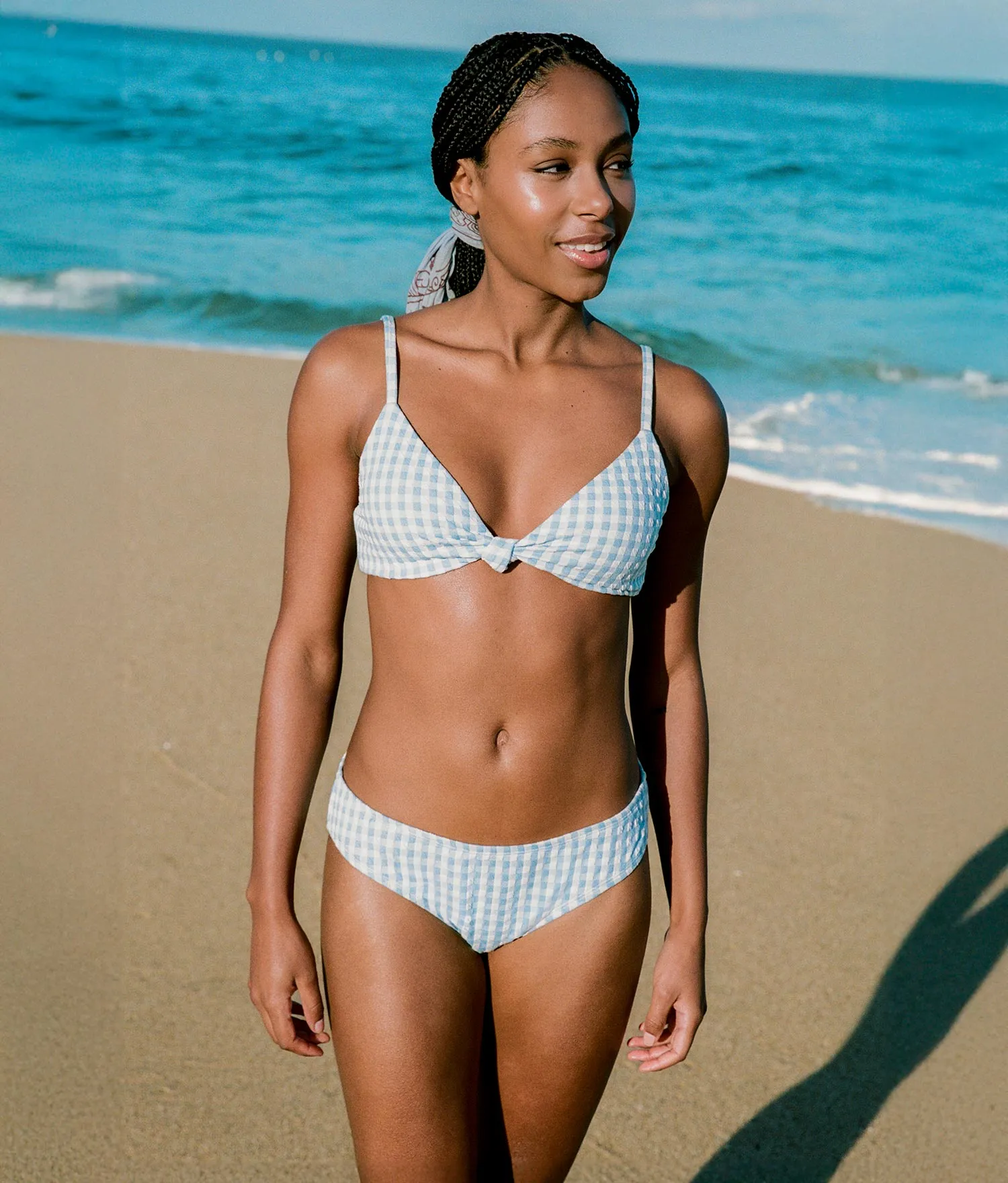 The Santorini Bikini Top - Crinkle Gingham - Sky Gingham sold by Andie product image thumbnail 3