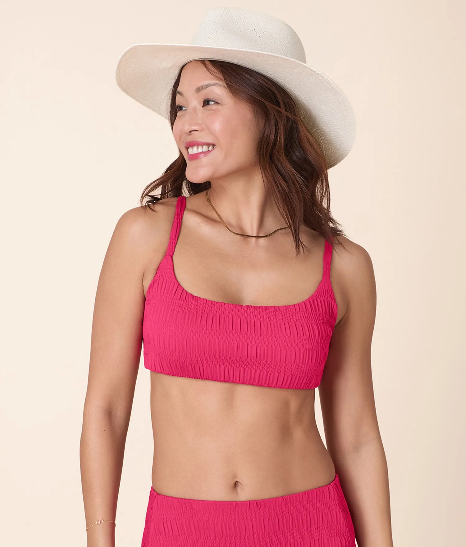 The Maui Bikini Top - Smocked - Bright Begonia sold by Andie
