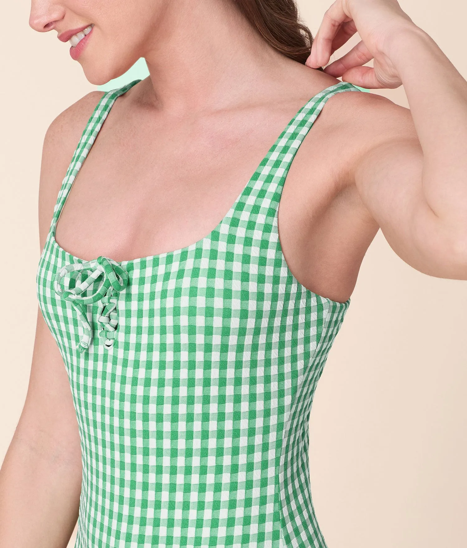 The Macao One Piece - Crinkle Gingham - Green Gingham - Long Torso sold by Andie product image thumbnail 5