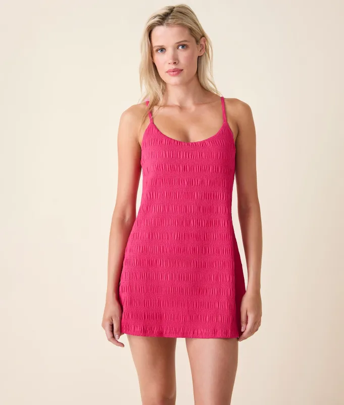The Amalfi Swim Dress - Smocked - Bright Begonia - Classic sold by Andie