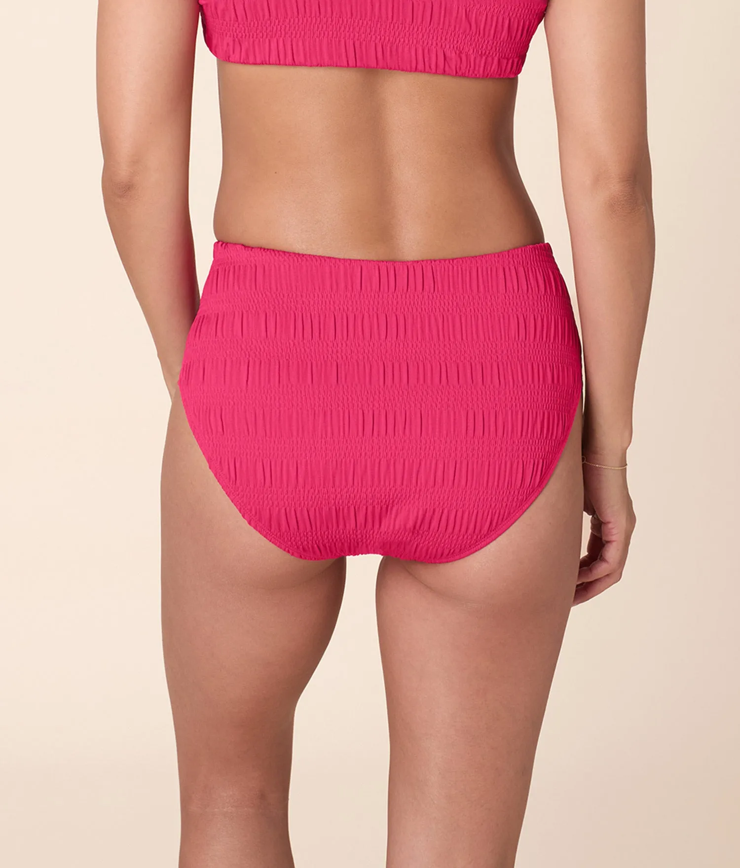 The High Rise Bikini Bottom - Smocked - Bright Begonia sold by Andie product image thumbnail 2