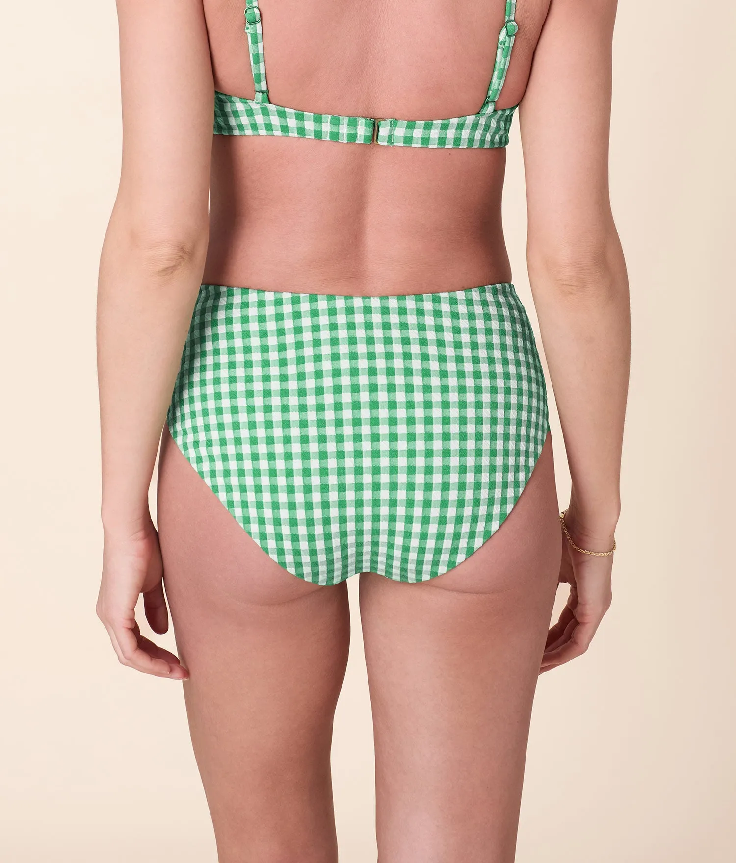 The High Rise Bikini Bottom - Crinkle Gingham - Green Gingham sold by Andie product image thumbnail 2