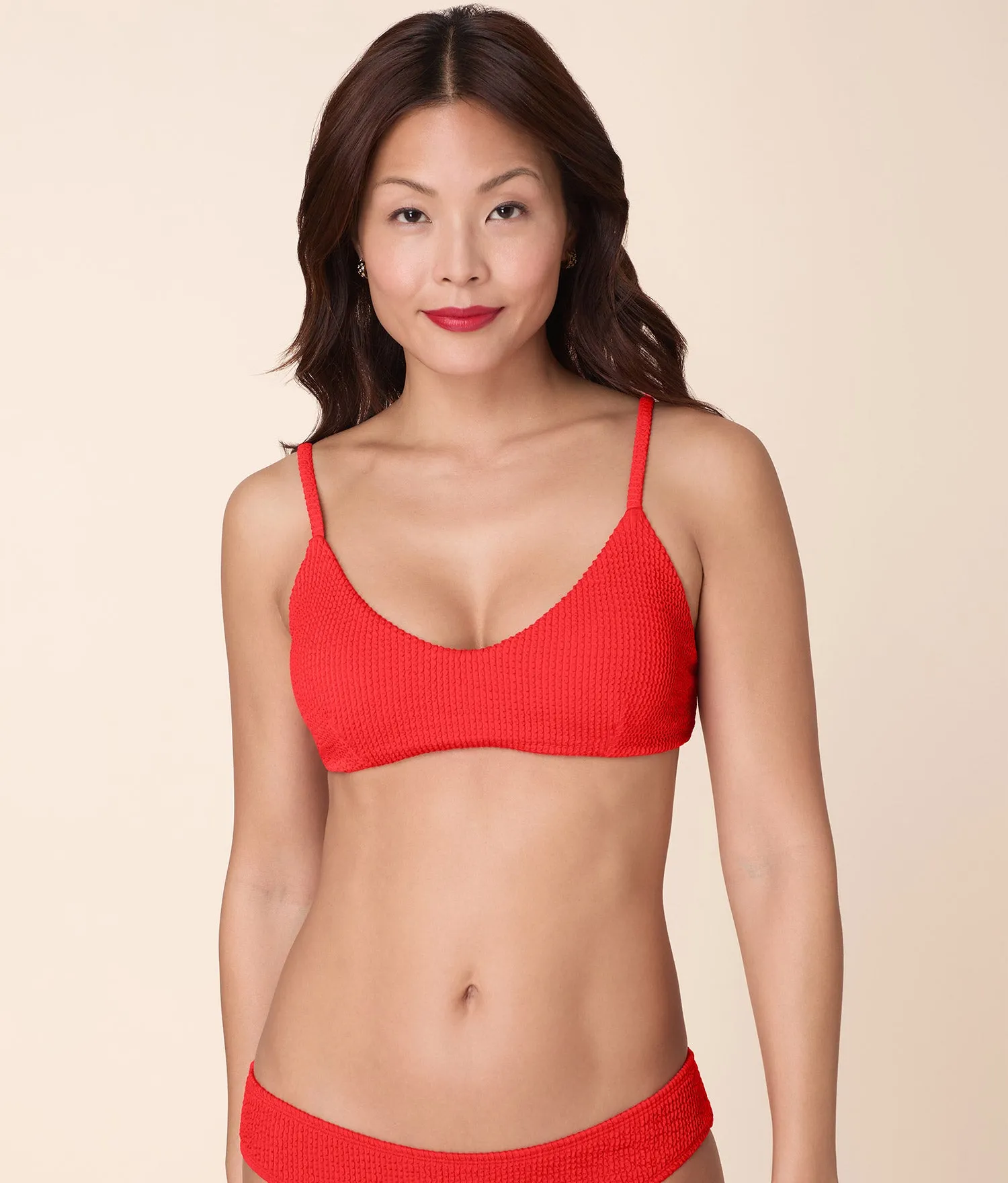 The Molokai Bikini Top - Seersucker - Firecracker sold by Andie