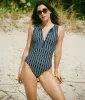 The Malibu One Piece - Textured Stripe - Nautical - Long Torso sold by Andie