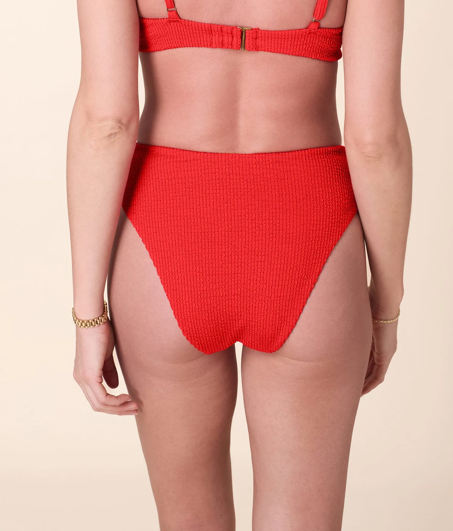 The 90s High Waist Bikini Bottom - Seersucker - Firecracker sold by Andie product image thumbnail 2