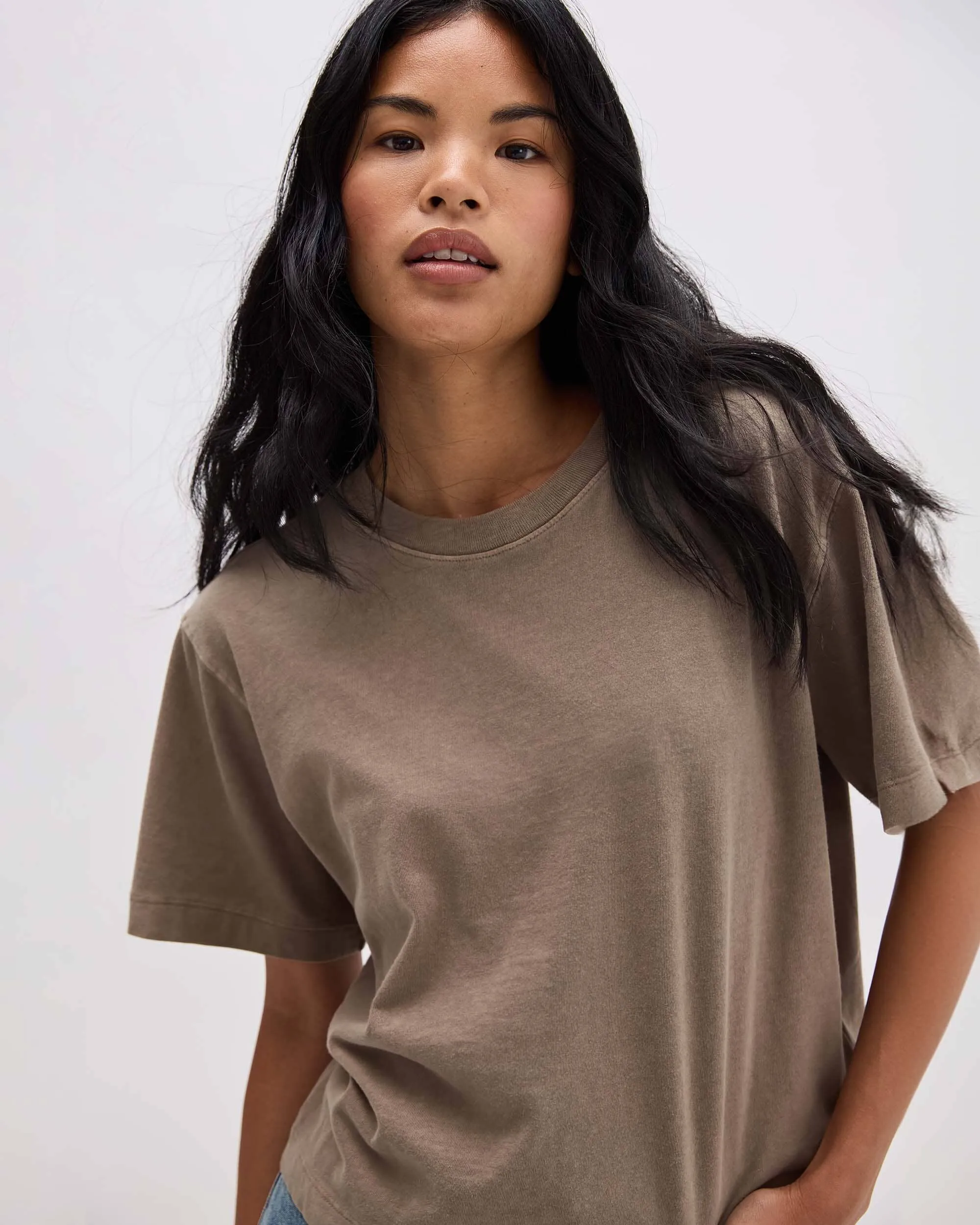Womens Relaxed Crop Tee - Pigment Dye Jersey - Warm Grey sold by Andie product image thumbnail 2