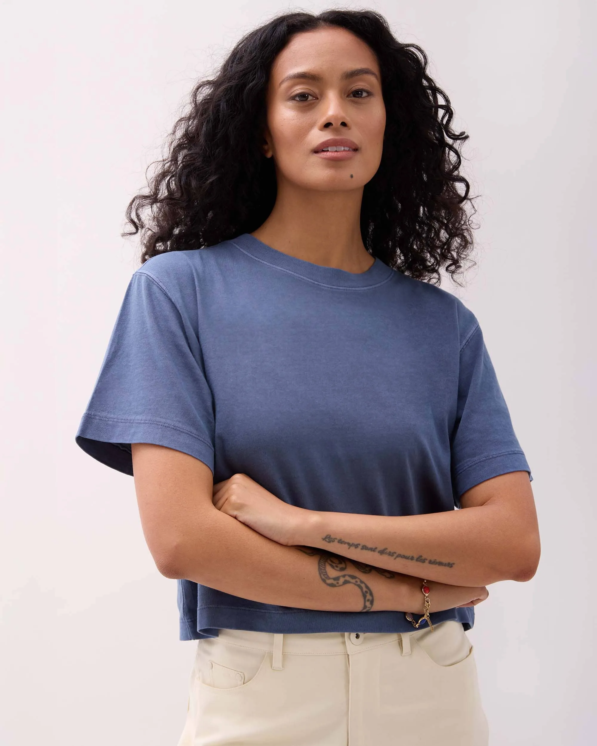 Womens Relaxed Crop Tee - Pigment Dye Jersey - Vintage Indigo sold by Andie product image thumbnail 3