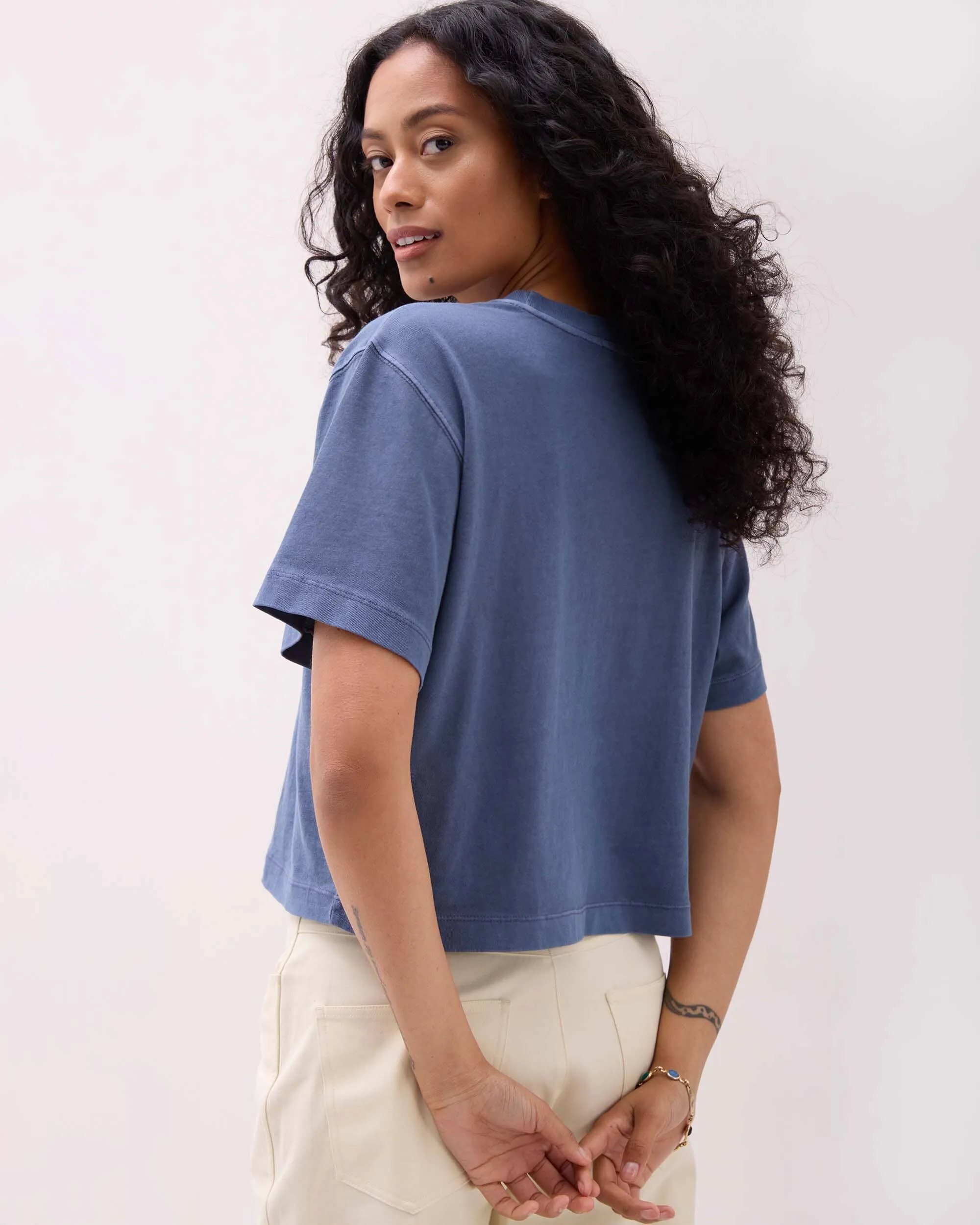 Womens Relaxed Crop Tee - Pigment Dye Jersey - Vintage Indigo sold by Andie product image thumbnail 4
