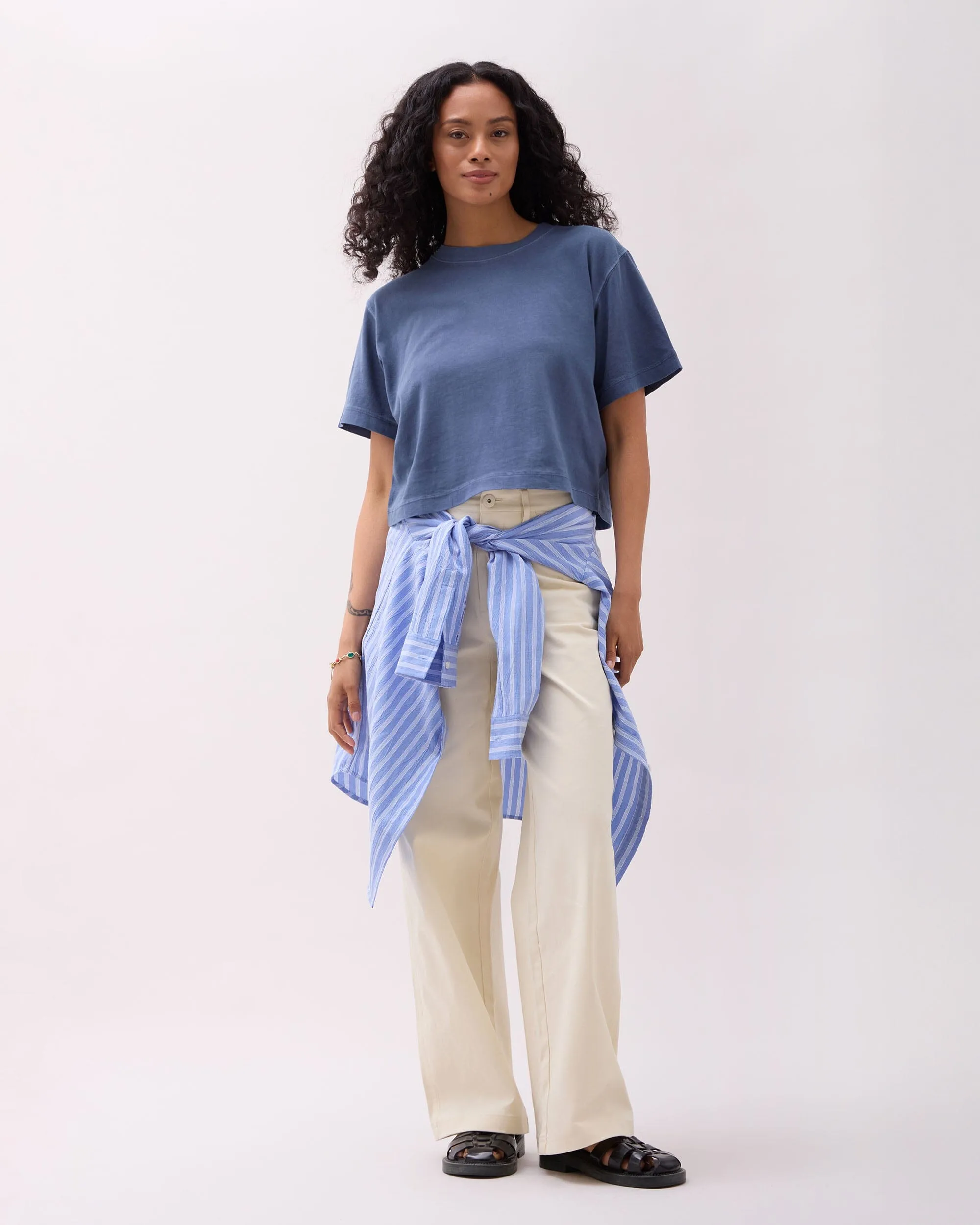 Womens Relaxed Crop Tee - Pigment Dye Jersey - Vintage Indigo sold by Andie product image thumbnail 2