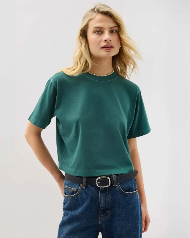 Womens Relaxed Crop Tee - Pigment Dye Jersey - Rainforest sold by Andie