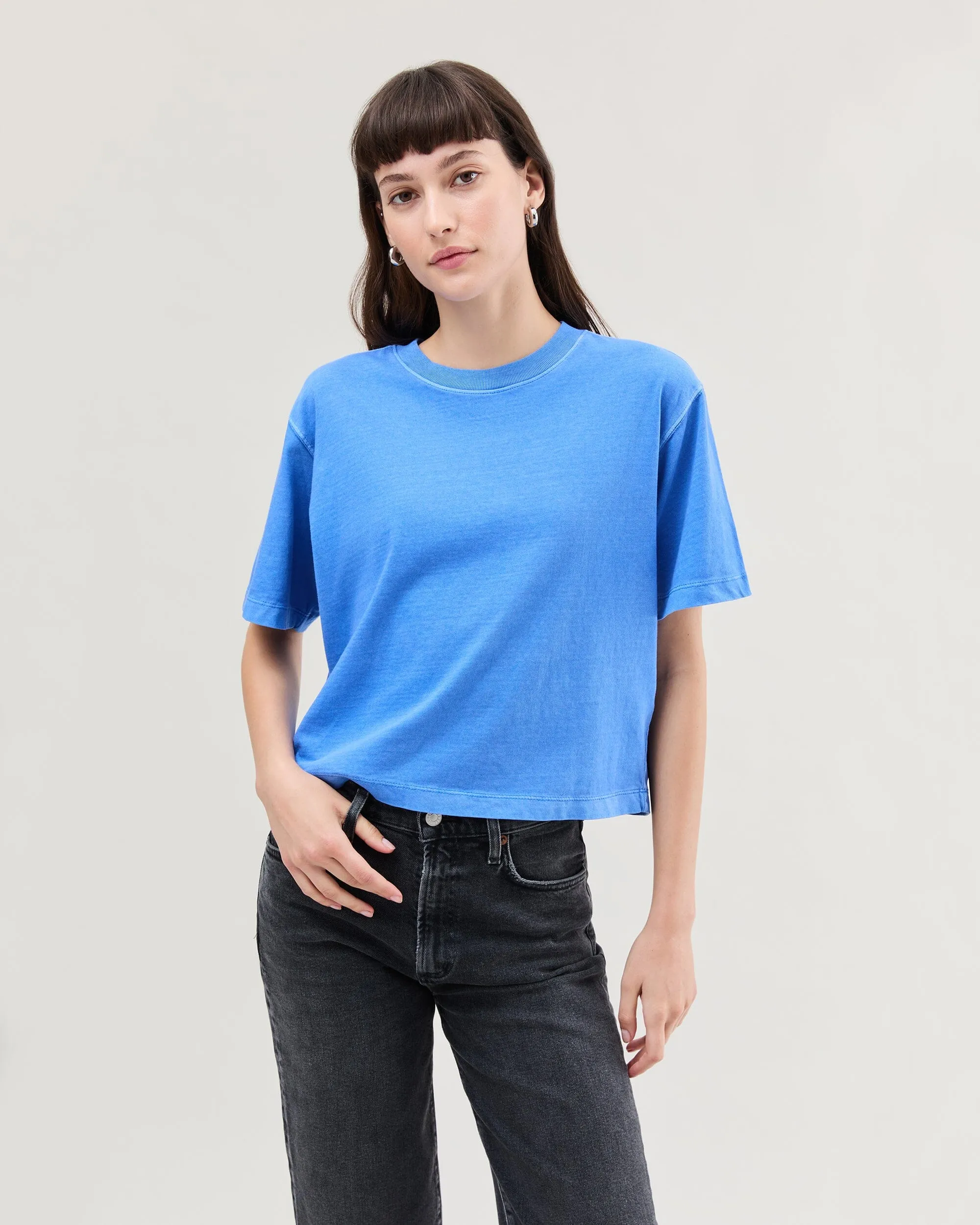 Womens Relaxed Crop Tee - Pigment Dye Jersey - Pop Blue sold by Andie