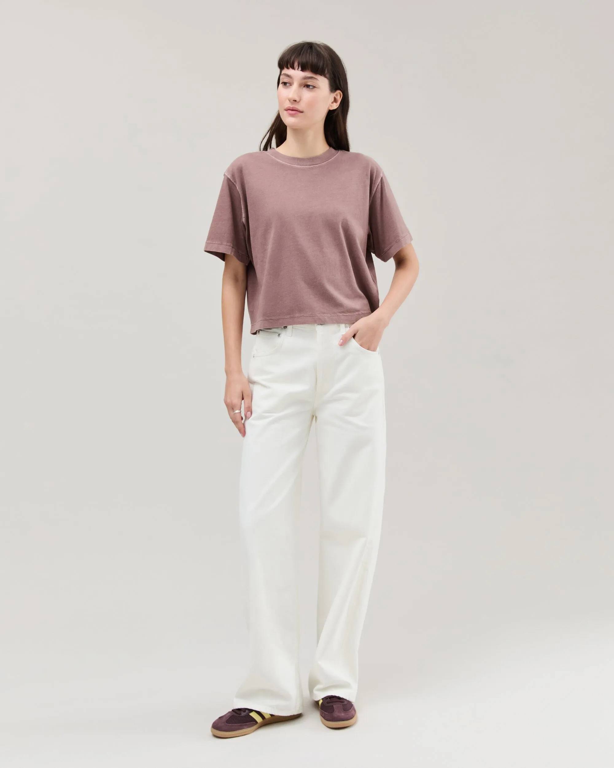 Womens Relaxed Crop Tee - Pigment Dye Jersey - Plum Smoke sold by Andie product image thumbnail 2