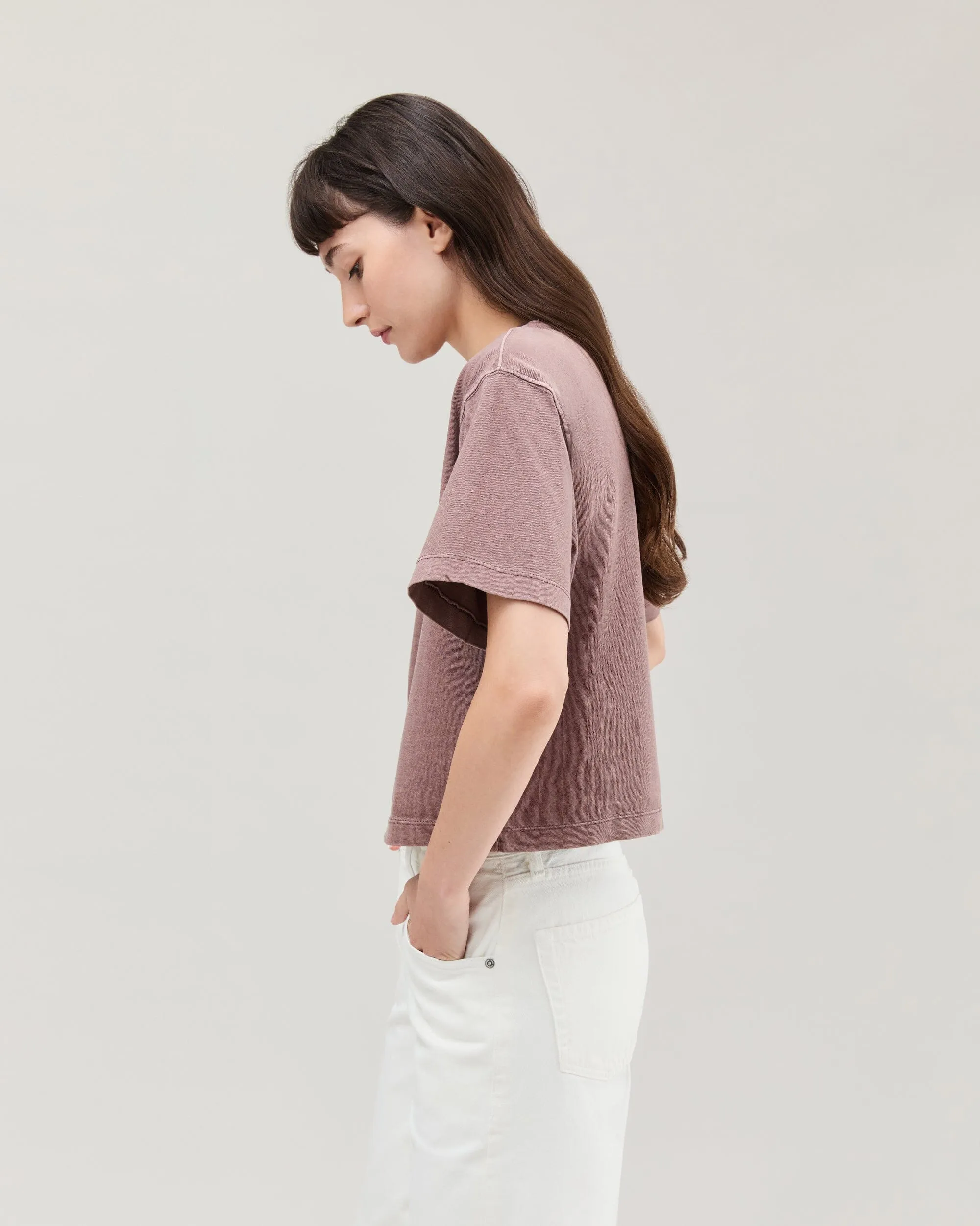 Womens Relaxed Crop Tee - Pigment Dye Jersey - Plum Smoke sold by Andie product image thumbnail 3