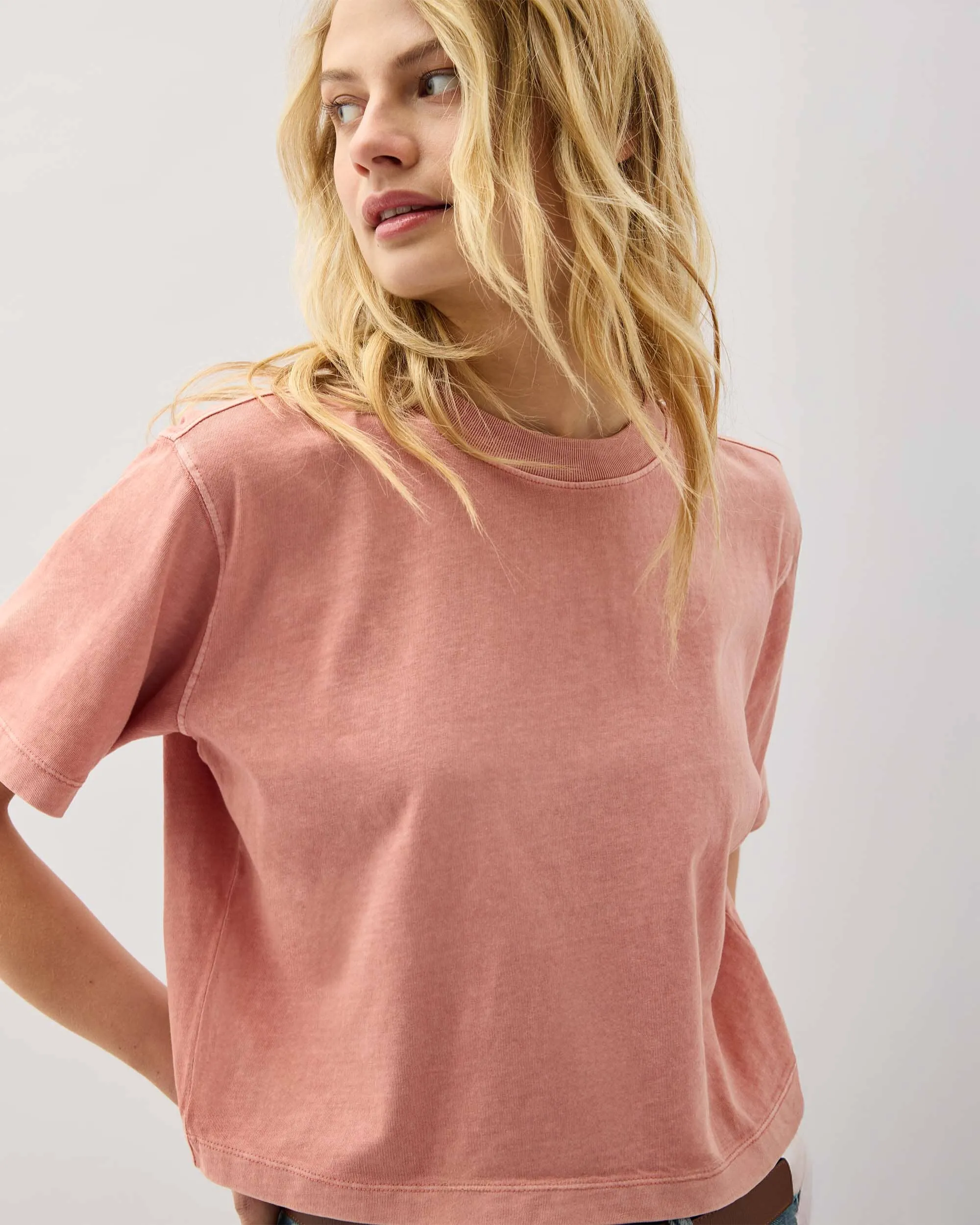 Womens Relaxed Crop Tee - Pigment Dye Jersey - Pink Sands sold by Andie product image thumbnail 4