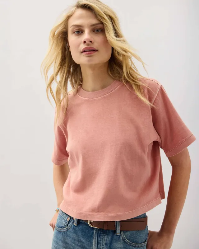 Womens Relaxed Crop Tee - Pigment Dye Jersey - Pink Sands sold by Andie