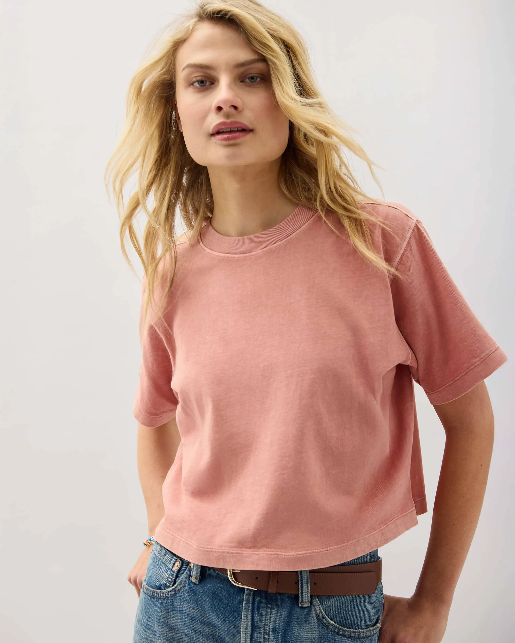 Womens Relaxed Crop Tee - Pigment Dye Jersey - Pink Sands sold by Andie
