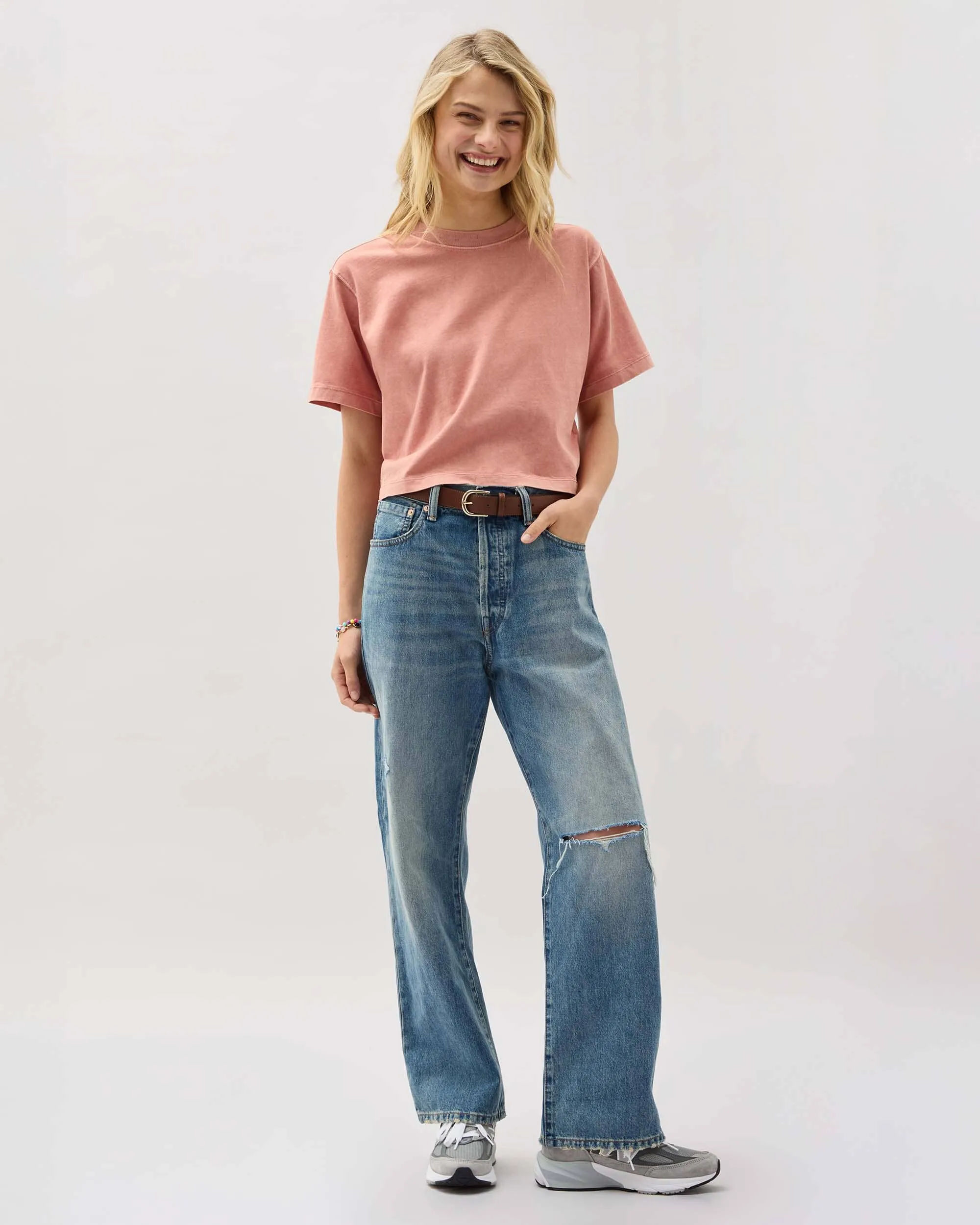 Womens Relaxed Crop Tee - Pigment Dye Jersey - Pink Sands sold by Andie product image thumbnail 2