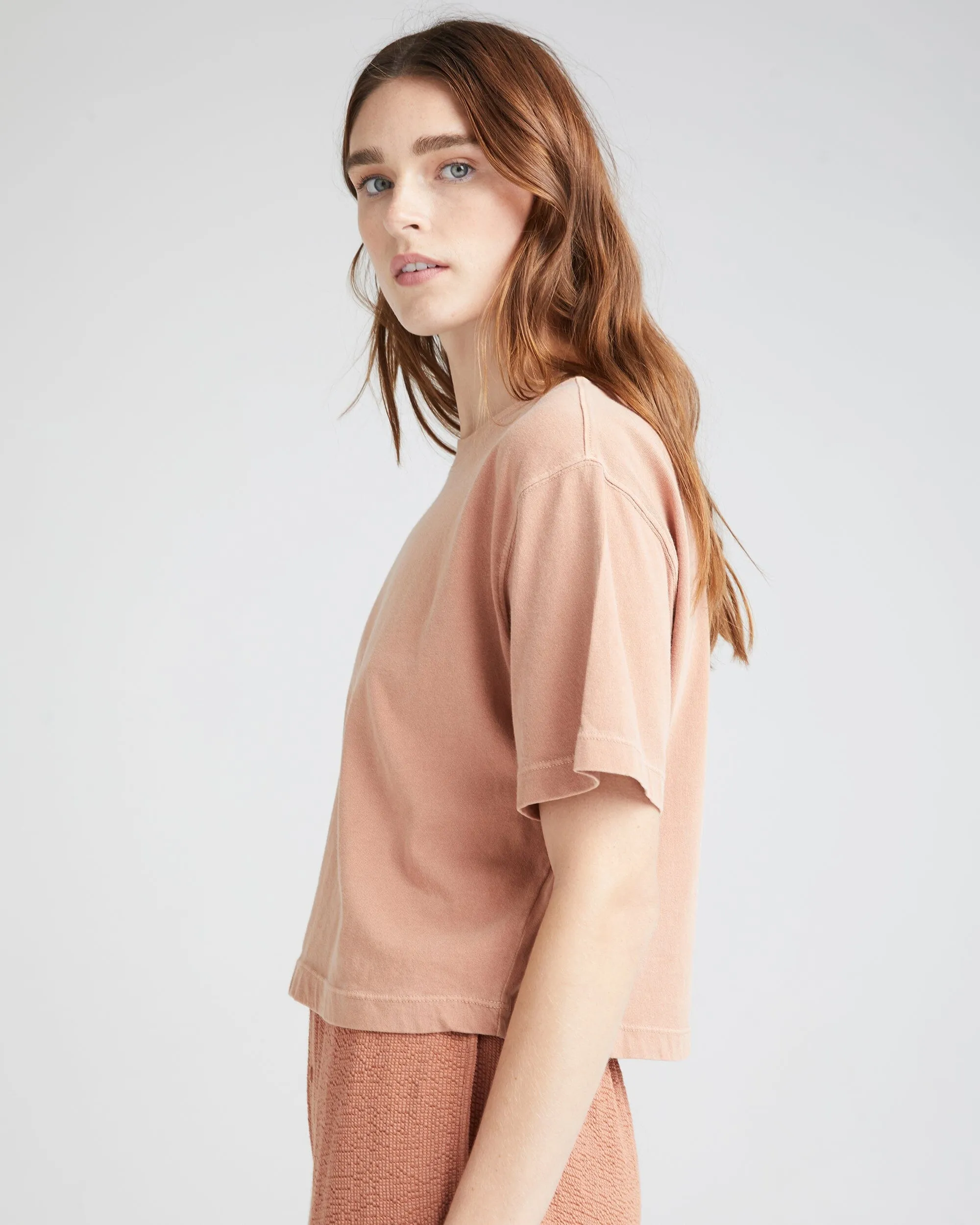 Womens Relaxed Crop Tee - Pigment Dye Jersey - Mocha Mousse sold by Andie product image thumbnail 3