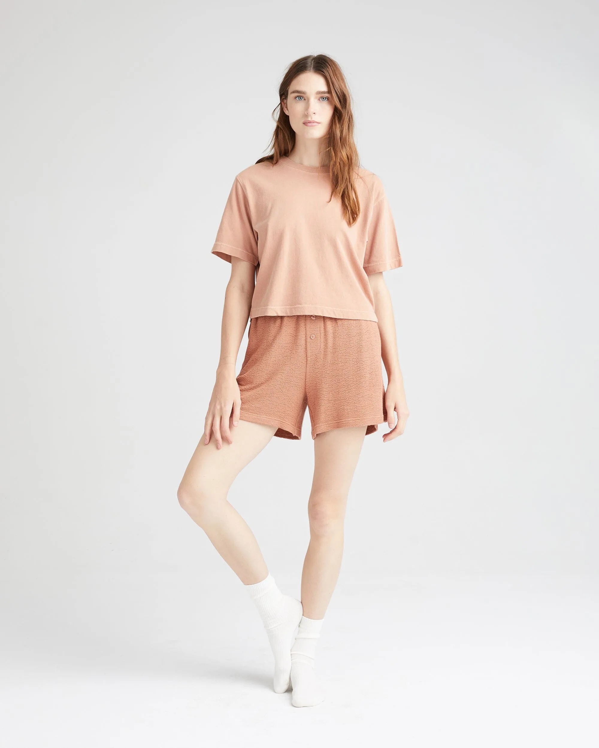 Womens Relaxed Crop Tee - Pigment Dye Jersey - Mocha Mousse sold by Andie product image thumbnail 4