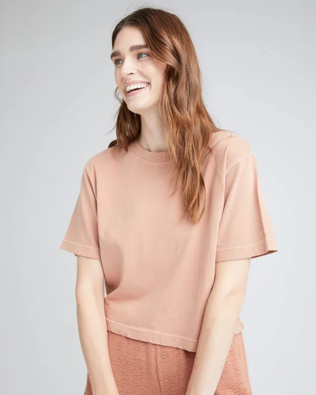 Womens Relaxed Crop Tee - Pigment Dye Jersey - Mocha Mousse sold by Andie