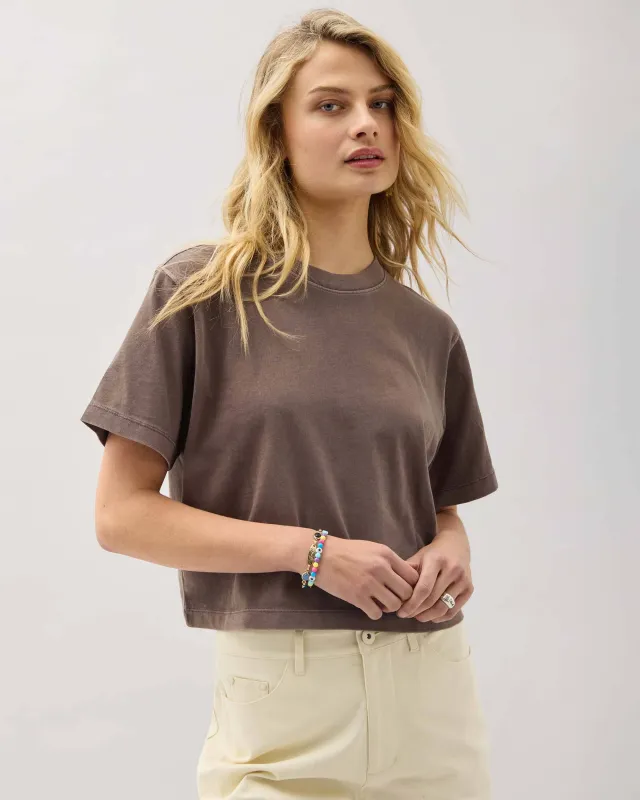 Womens Relaxed Crop Tee - Pigment Dye Jersey - Mole sold by Andie