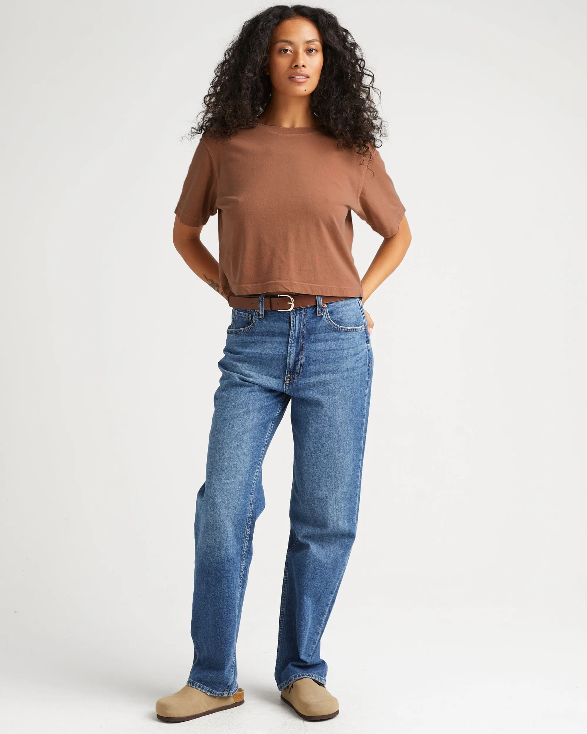 Womens Relaxed Crop Tee - Pigment Dye Jersey - Latte sold by Andie product image thumbnail 4