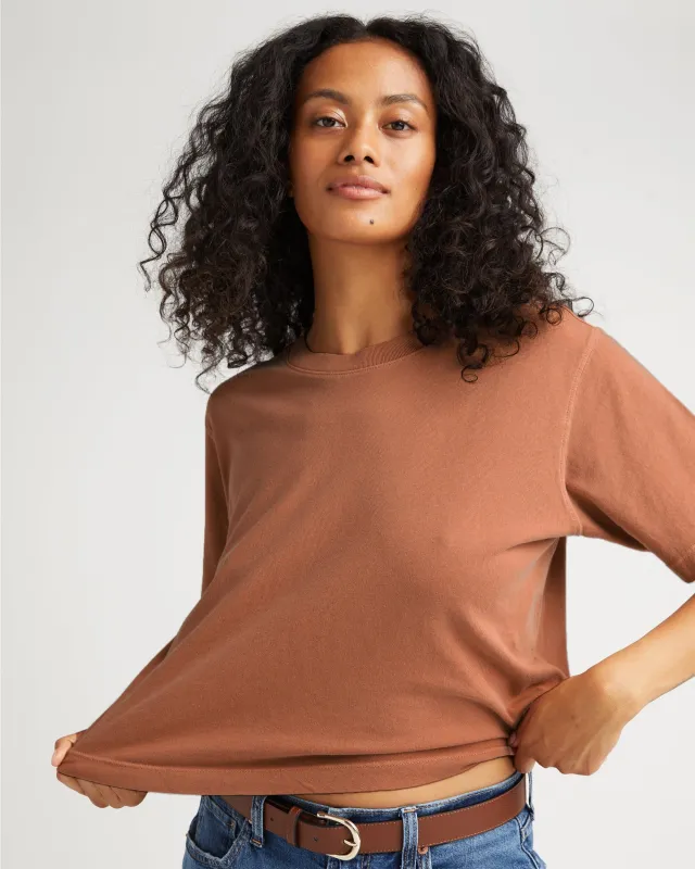 Womens Relaxed Crop Tee - Pigment Dye Jersey - Latte sold by Andie