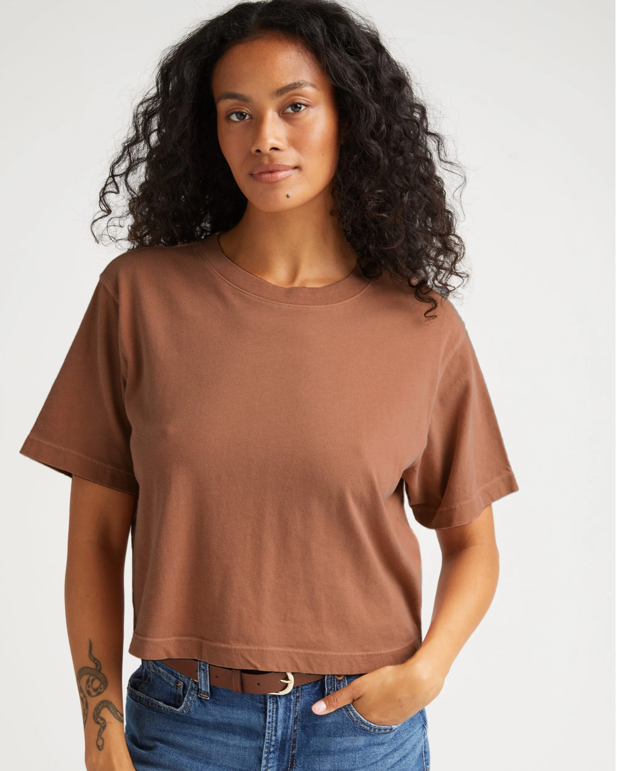 Womens Relaxed Crop Tee - Pigment Dye Jersey - Latte sold by Andie product image thumbnail 2