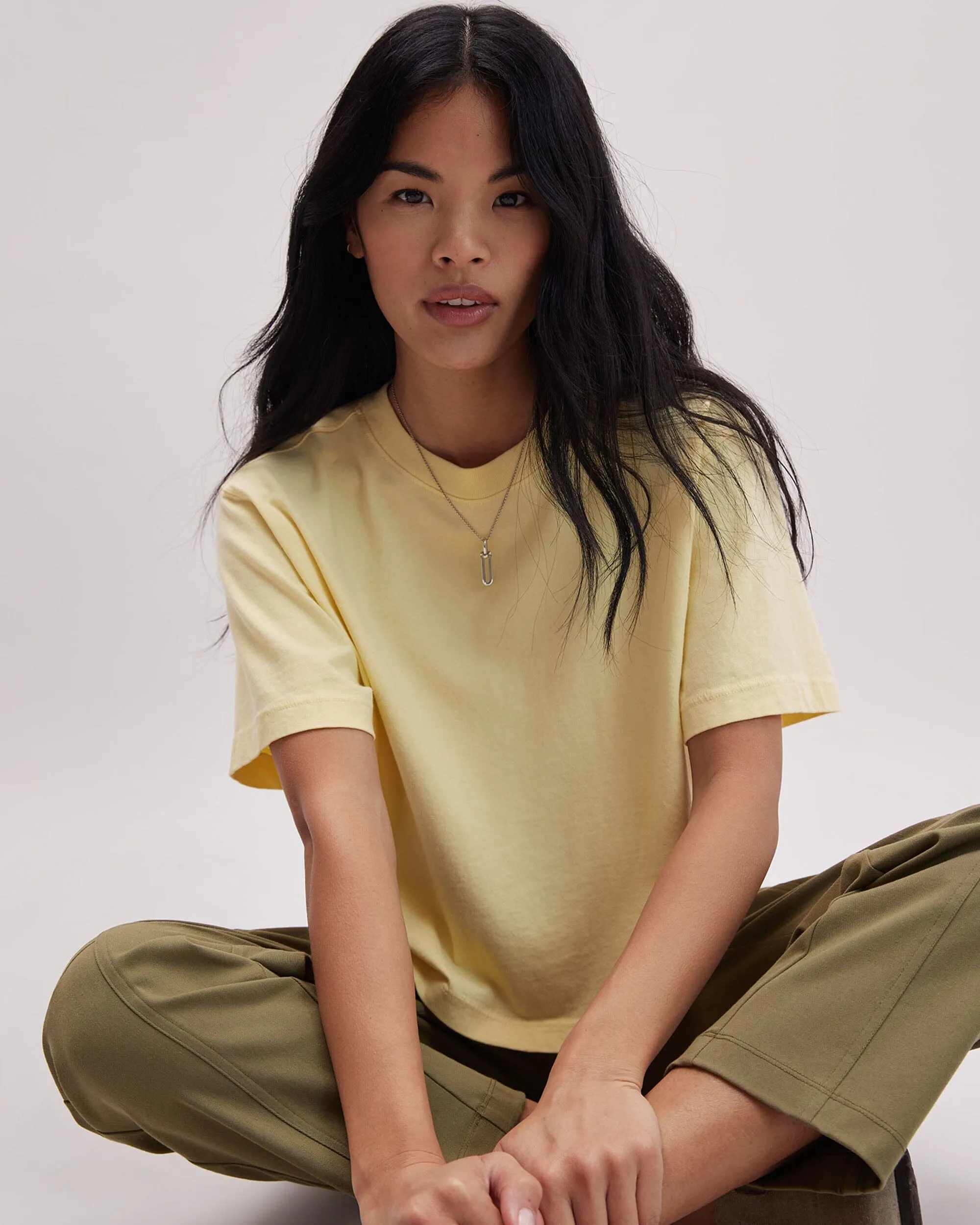 Womens Relaxed Crop Tee - Pigment Dye Jersey - Butter sold by Andie