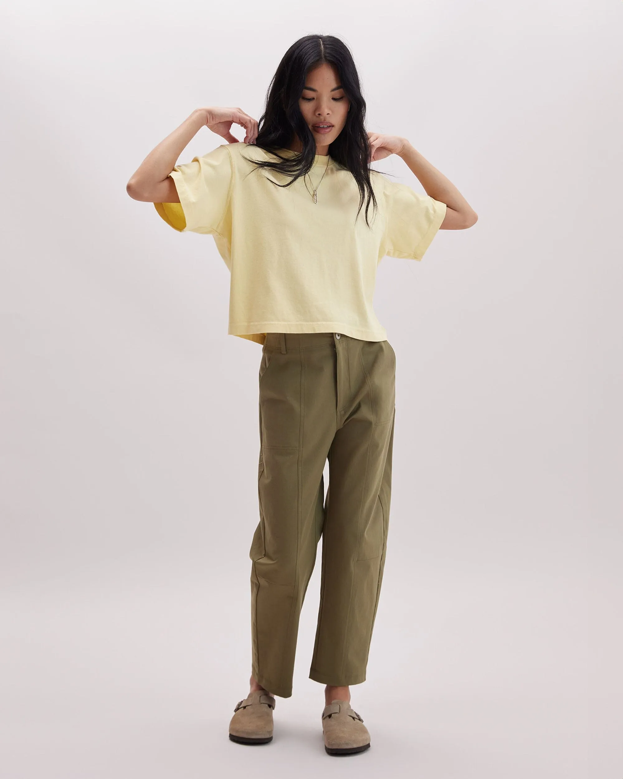 Womens Relaxed Crop Tee - Pigment Dye Jersey - Butter sold by Andie product image thumbnail 2