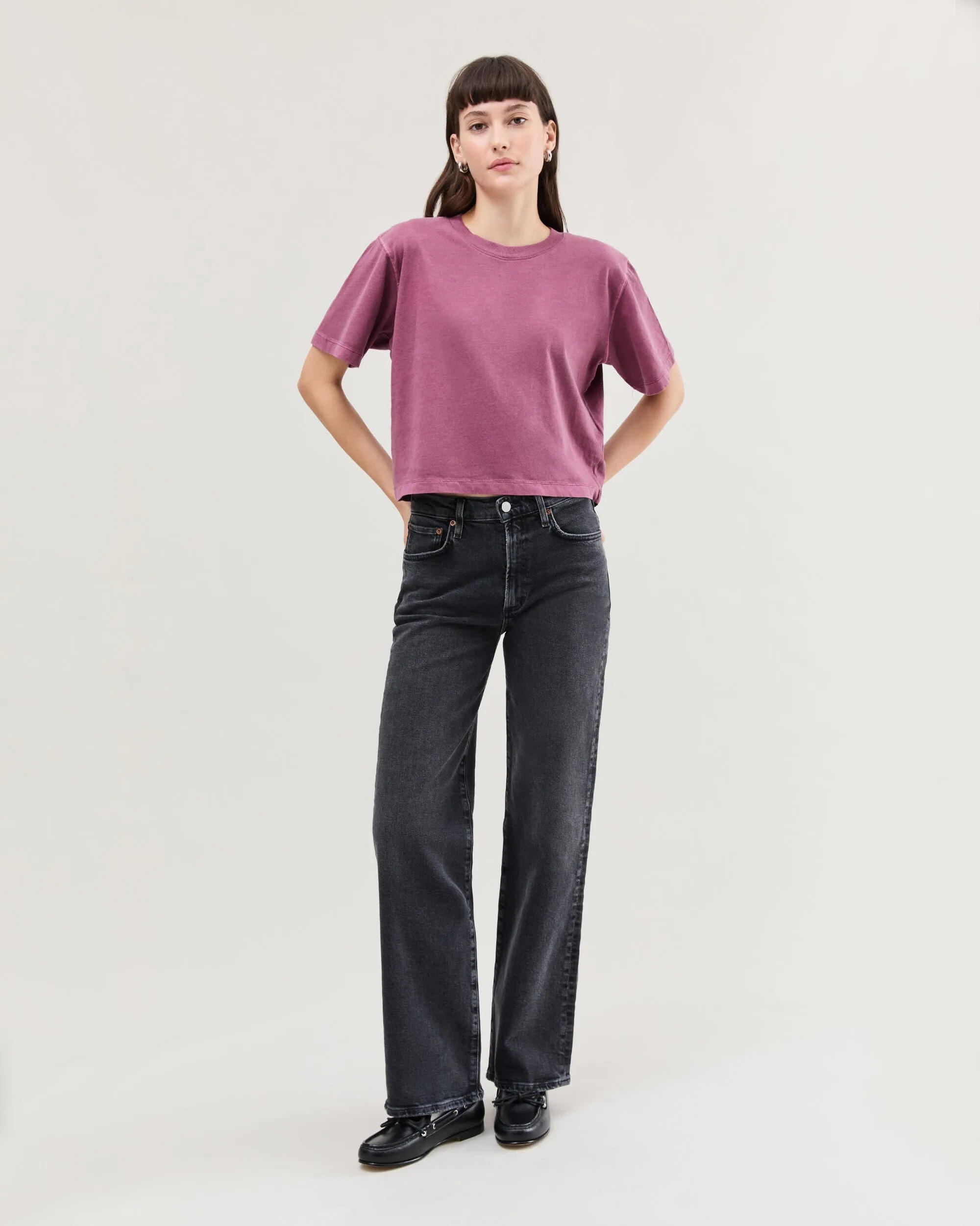 Womens Relaxed Crop Tee - Pigment Dye Jersey - Burgundy sold by Andie product image thumbnail 2