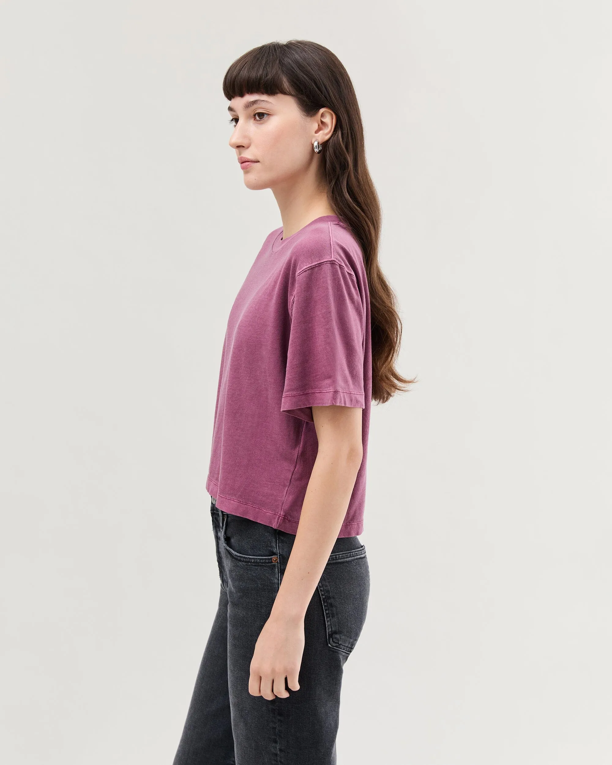Womens Relaxed Crop Tee - Pigment Dye Jersey - Burgundy sold by Andie product image thumbnail 3