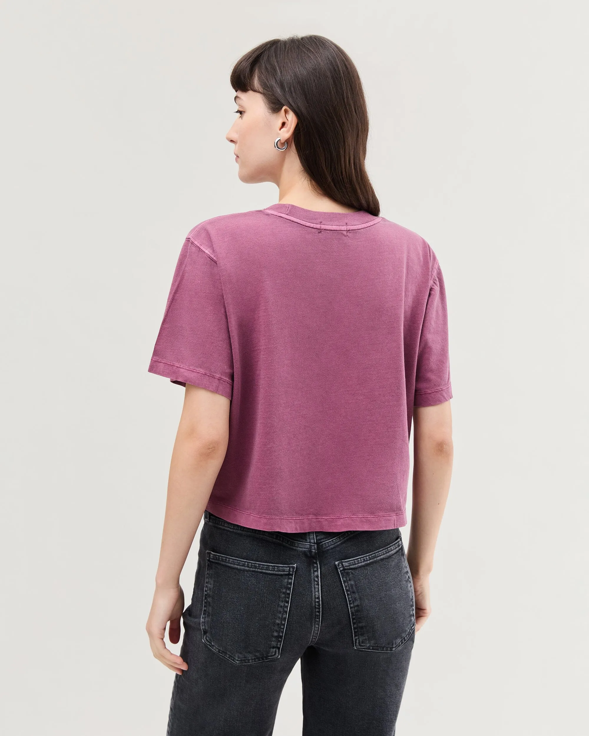 Womens Relaxed Crop Tee - Pigment Dye Jersey - Burgundy sold by Andie product image thumbnail 4