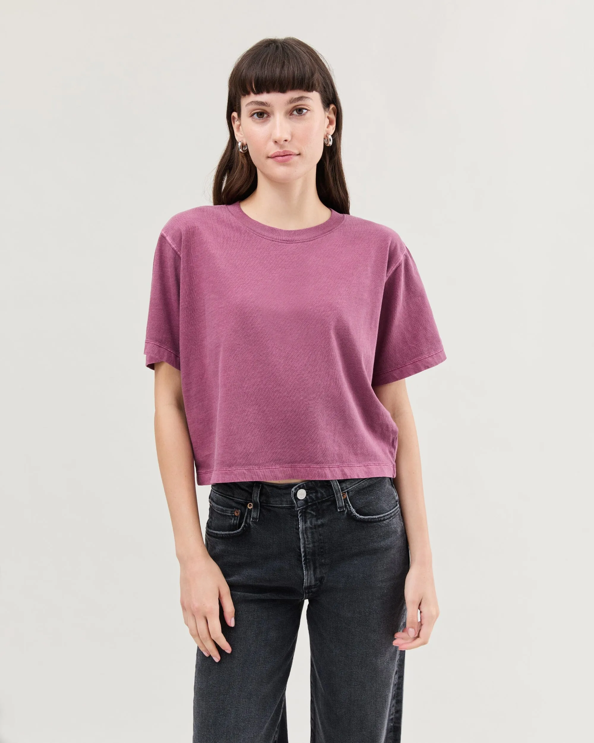 Womens Relaxed Crop Tee - Pigment Dye Jersey - Burgundy sold by Andie