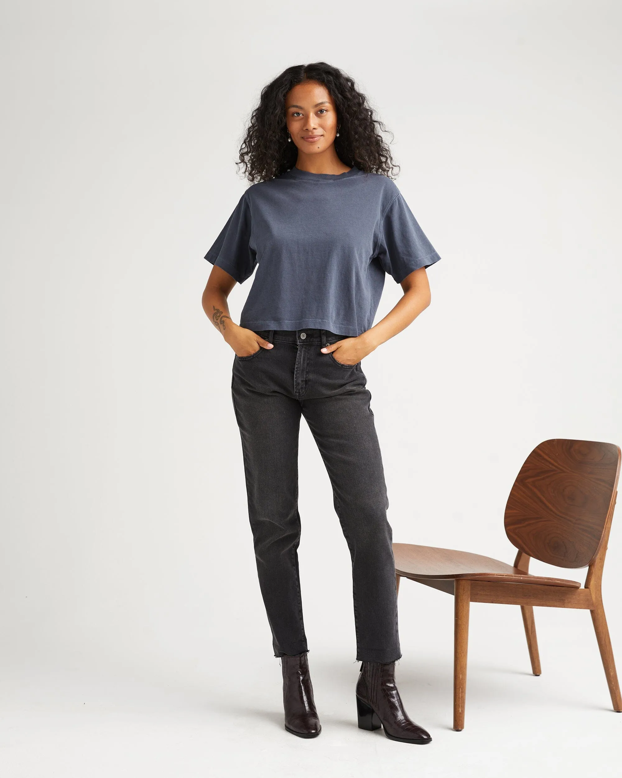 Womens Relaxed Crop Tee - Pigment Dye Jersey - Blue Steel sold by Andie product image thumbnail 3