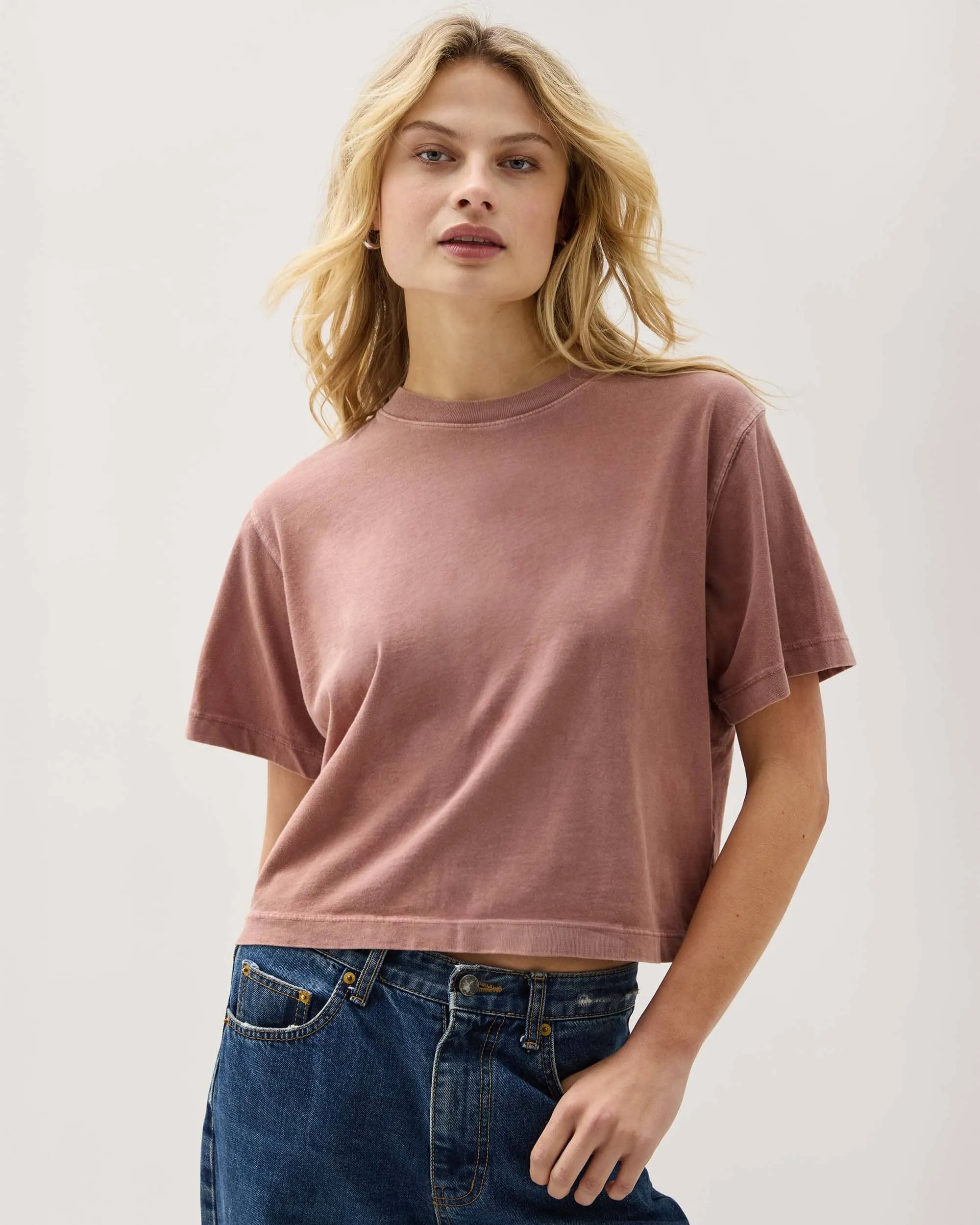 Womens Relaxed Crop Tee - Pigment Dye Jersey - Russet sold by Andie product image thumbnail 2