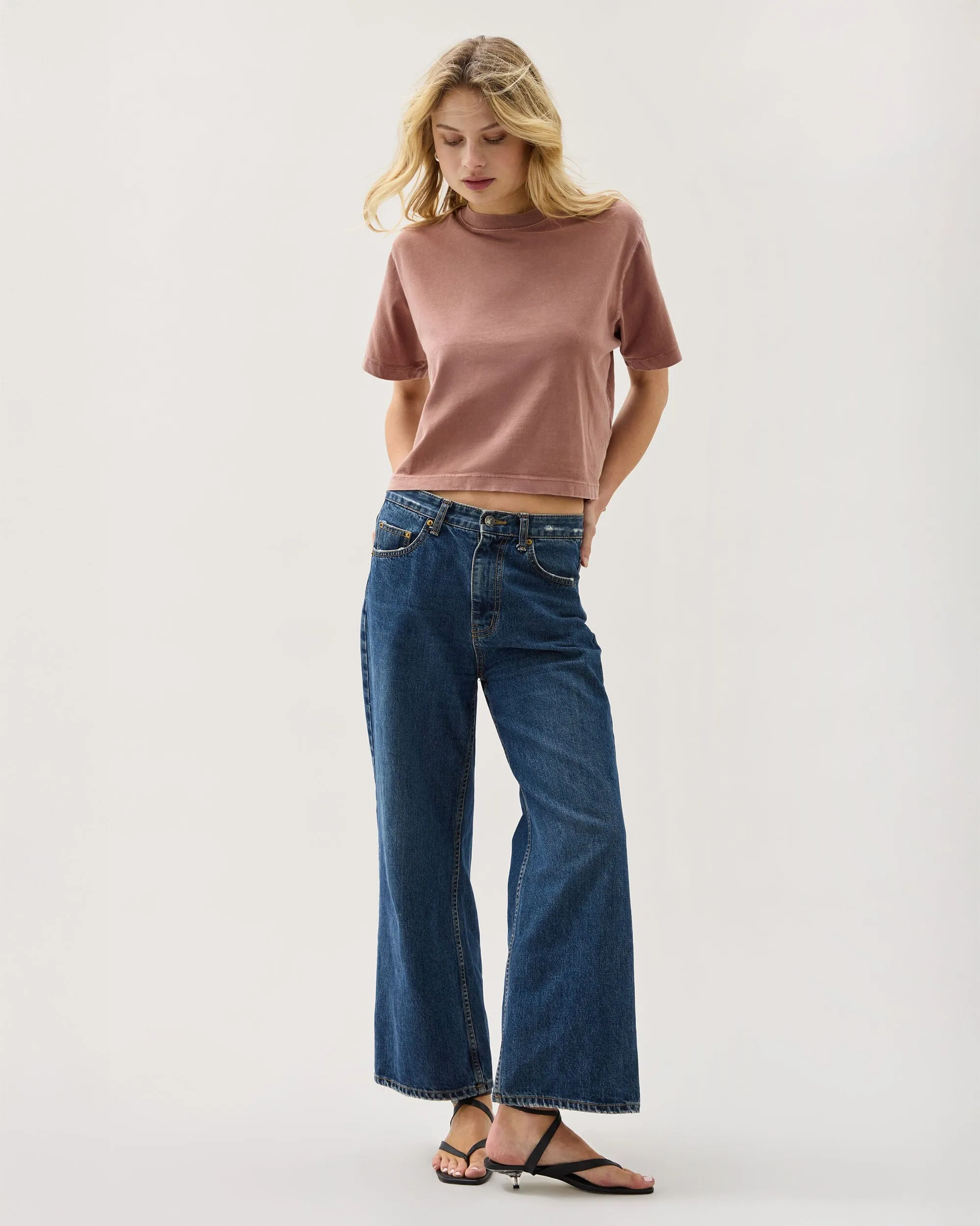 Womens Relaxed Crop Tee - Pigment Dye Jersey - Russet sold by Andie product image thumbnail 3