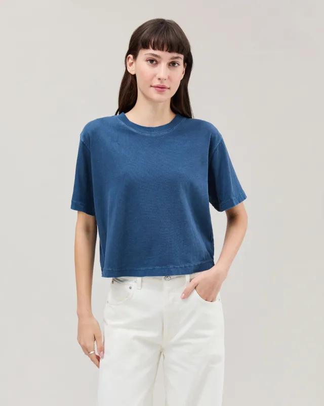 Womens Relaxed Crop Tee - Pigment Dye Jersey - Moonlit Ocean sold by Andie