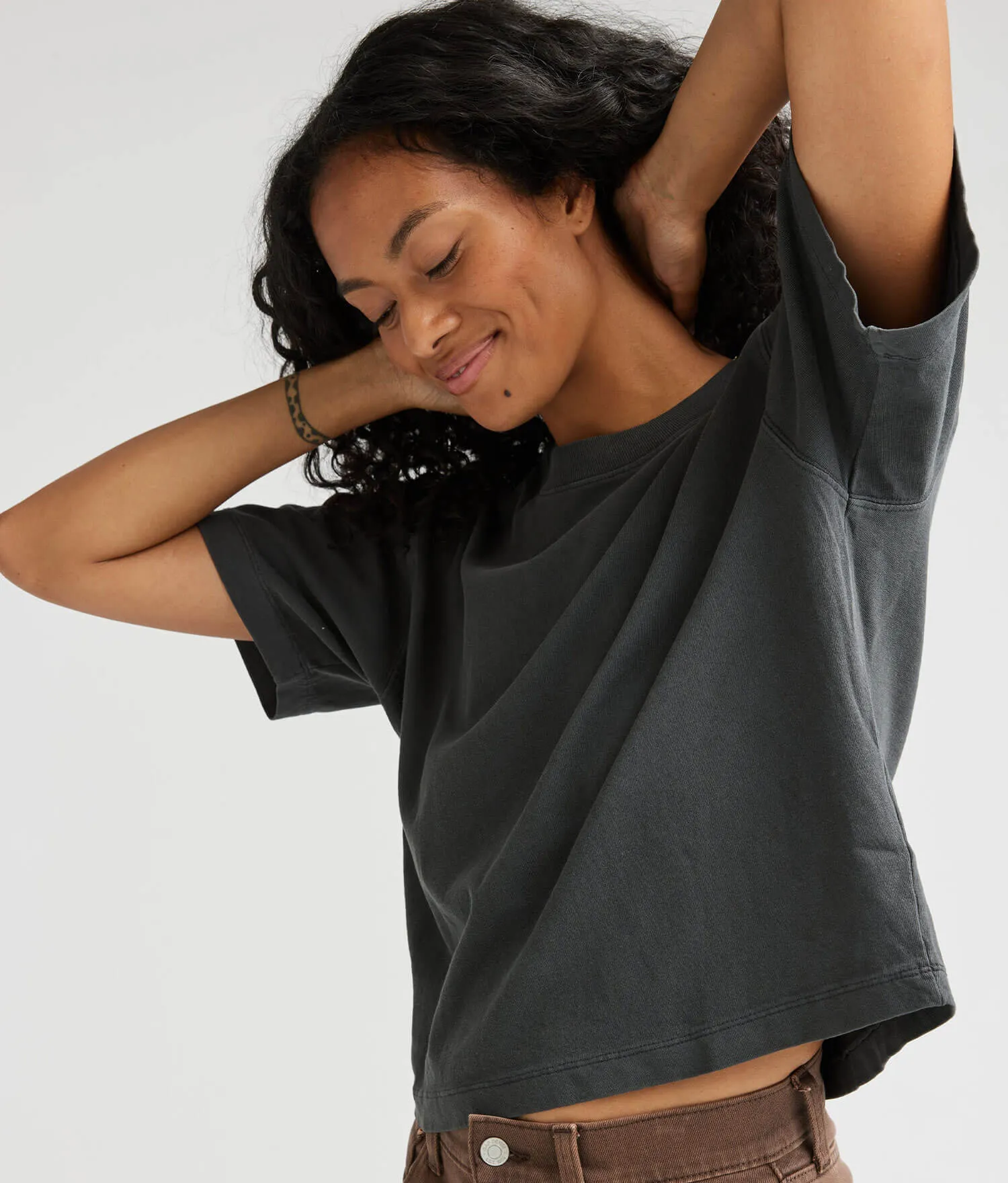 Womens Relaxed Crop Tee - Pigment Dye Jersey - Stretch Limo sold by Andie product image thumbnail 3