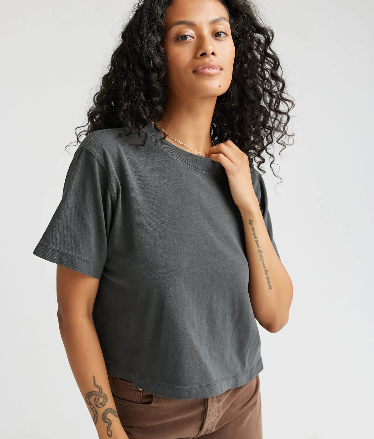 Womens Relaxed Crop Tee - Pigment Dye Jersey - Stretch Limo sold by Andie product image thumbnail 4