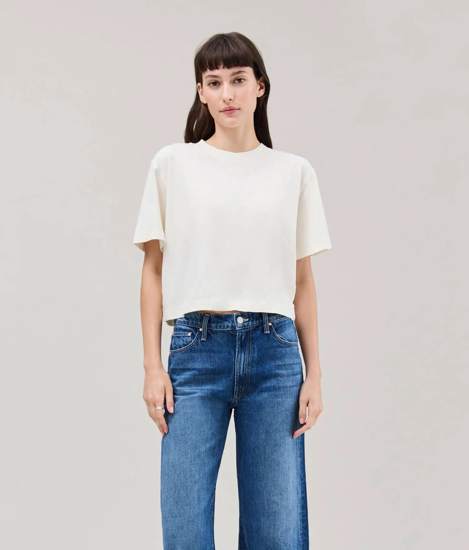 Womens Relaxed Crop Tee - Pigment Dye Jersey - Bone sold by Andie product image thumbnail 4