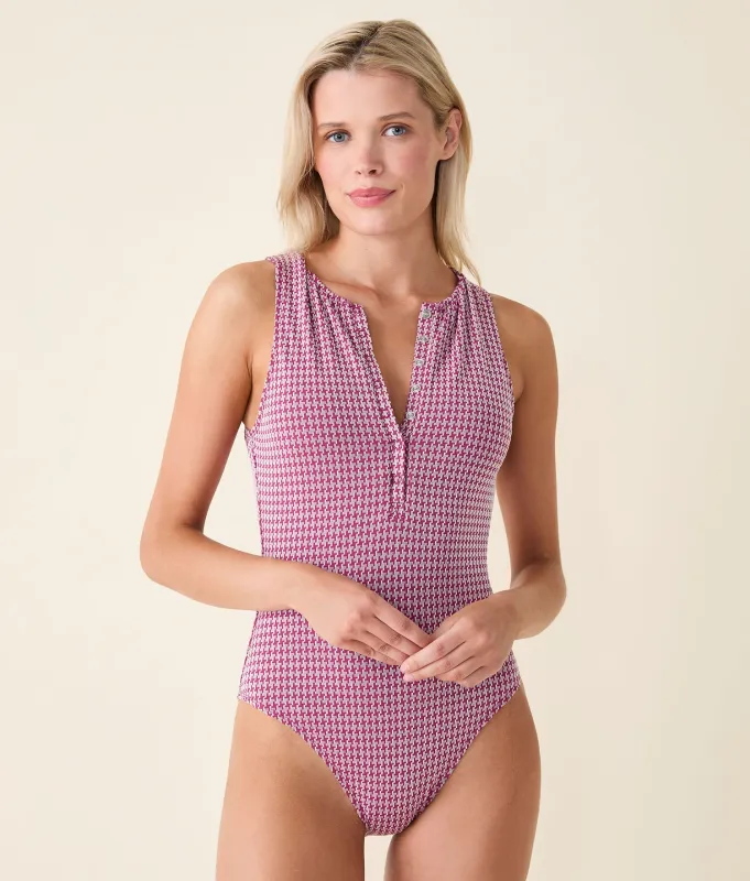 The Malibu One Piece - Houndstooth - Merlot Houndstooth - Classic sold by Andie