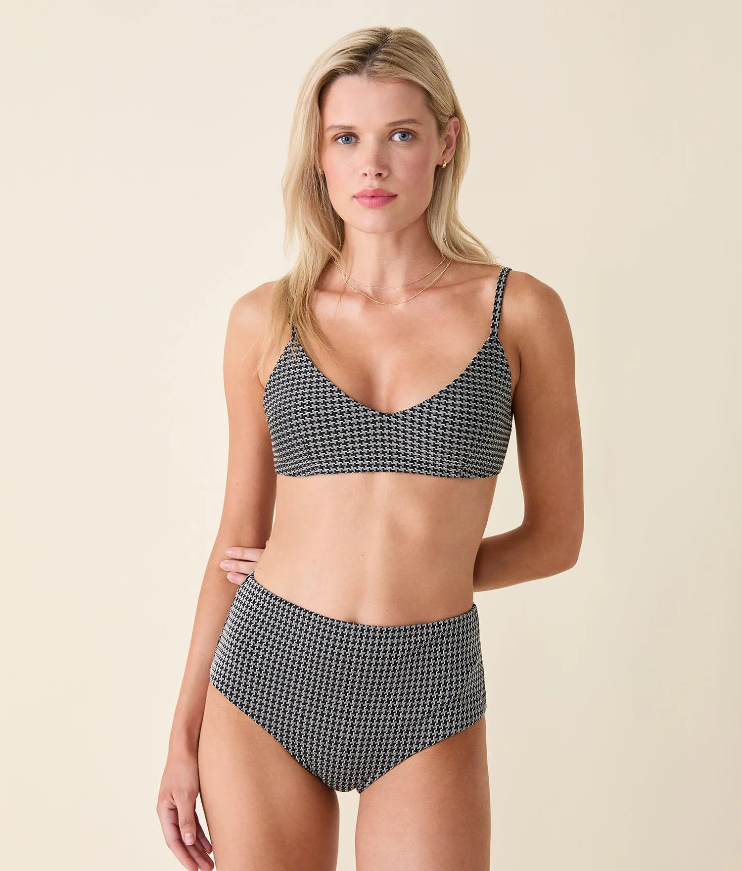 The High Waist Bikini Bottom - Houndstooth - Black Houndstooth sold by Andie product image thumbnail 4