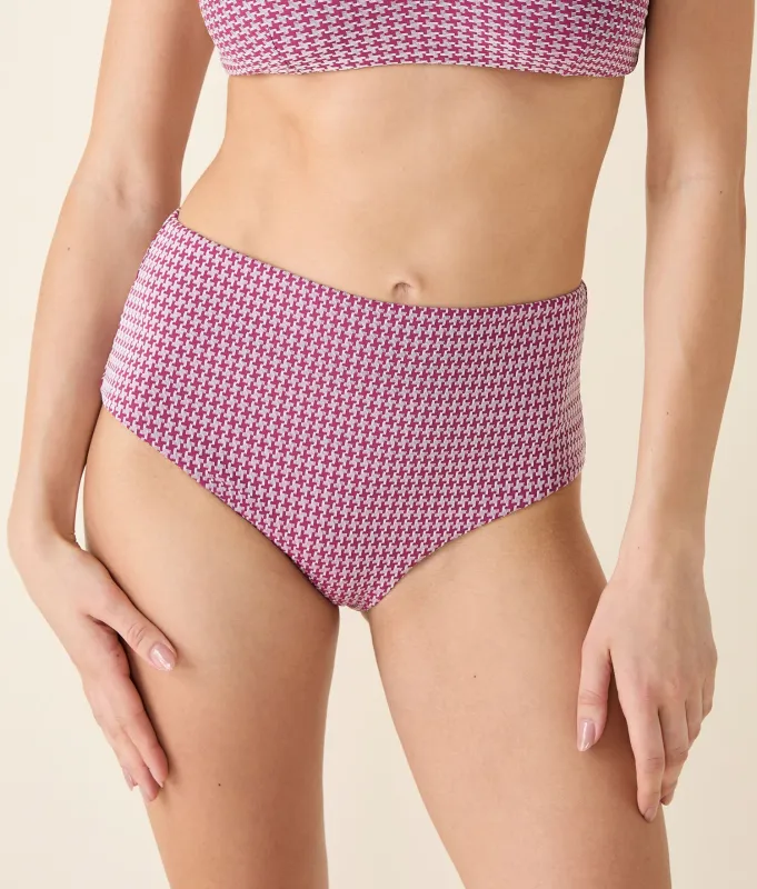 The High Waist Bikini Bottom - Houndstooth - Merlot Houndstooth sold by Andie