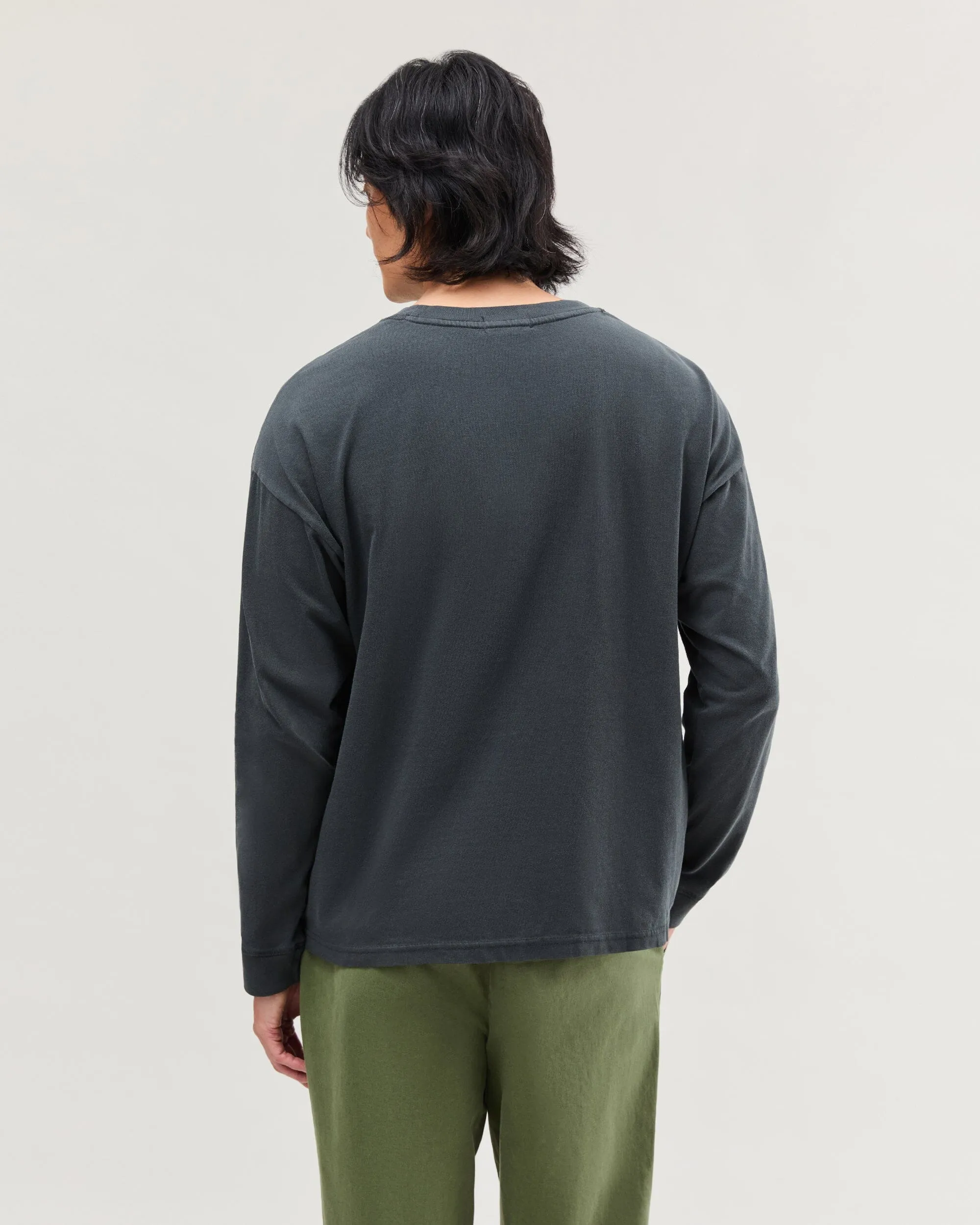 Mens Relaxed Long Sleeve Tee - Pigment Dye Jersey - Stretch Limo sold by Andie product image thumbnail 4