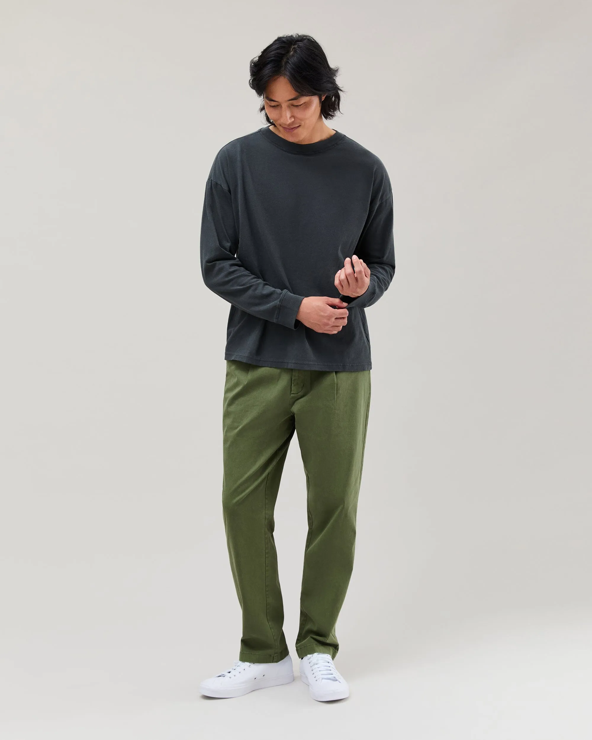 Mens Relaxed Long Sleeve Tee - Pigment Dye Jersey - Stretch Limo sold by Andie product image thumbnail 2